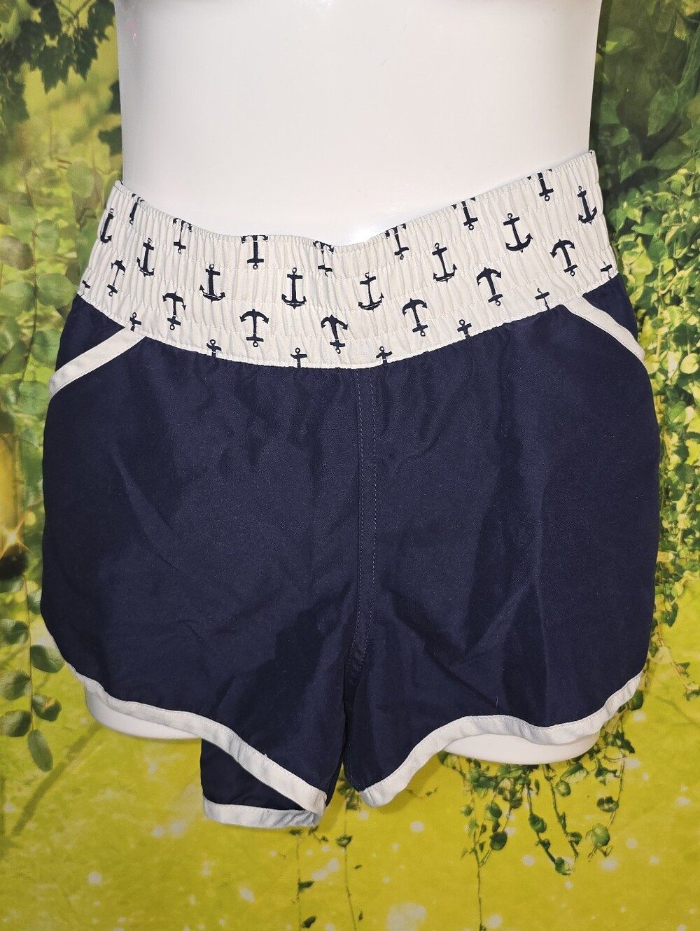 #132 Xhilaration Navy Shorts with White Anchor-Print Waistband